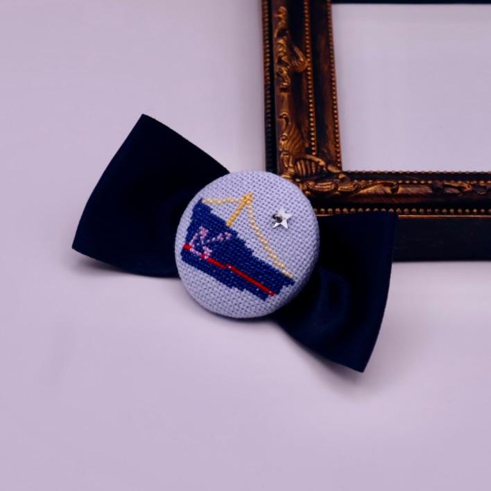 星と船　くるみボタンのヘアゴム　クロスステッチ刺繍 | 6枚目